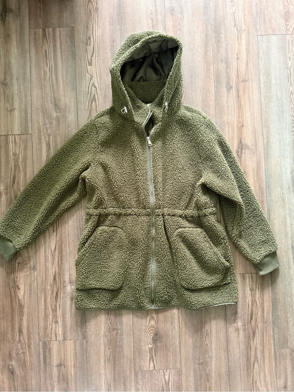 Time and Tru Olive Green Teddy Sherpa Hooded Jacket